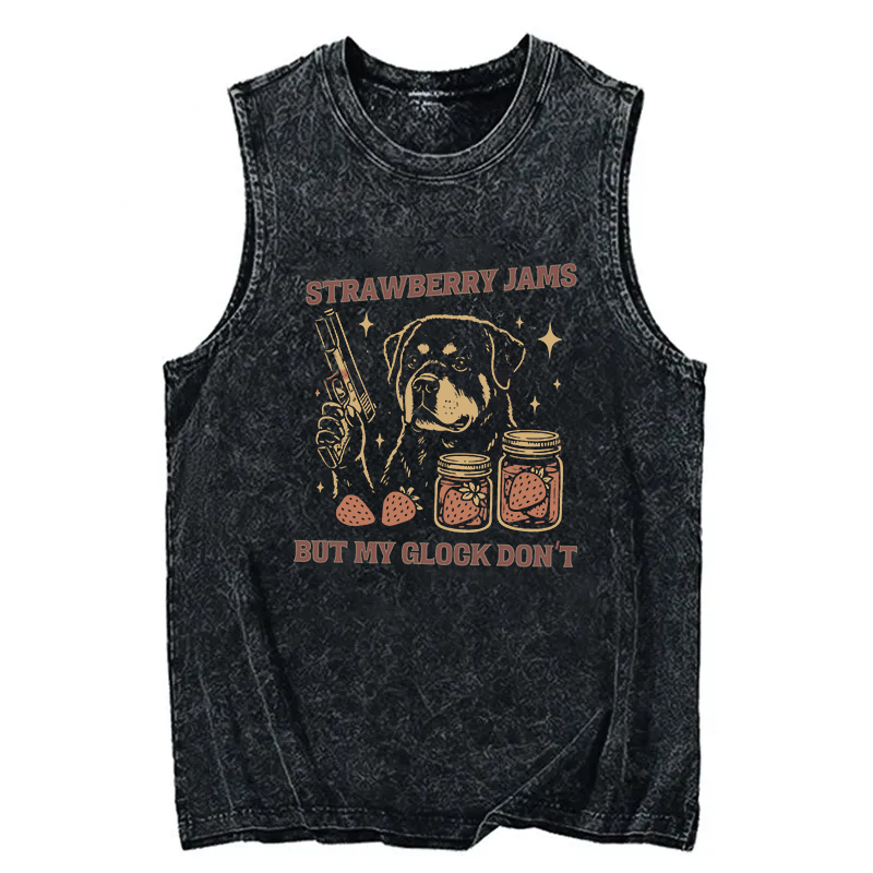 Modecanvas Strawberry Jams Dog DTG Printing Washed Tank-modecanvas