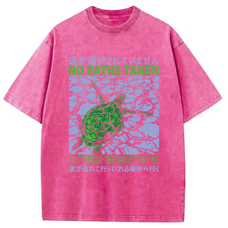 Modecanvas Vintage Japanese Turtle DTG Printing Washed T-Shirt-modecanvas