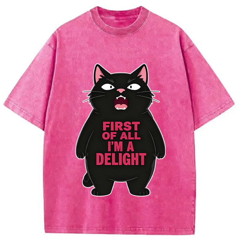 Modecanvas Shouting Black Cat DTG Printing Washed T-Shirt