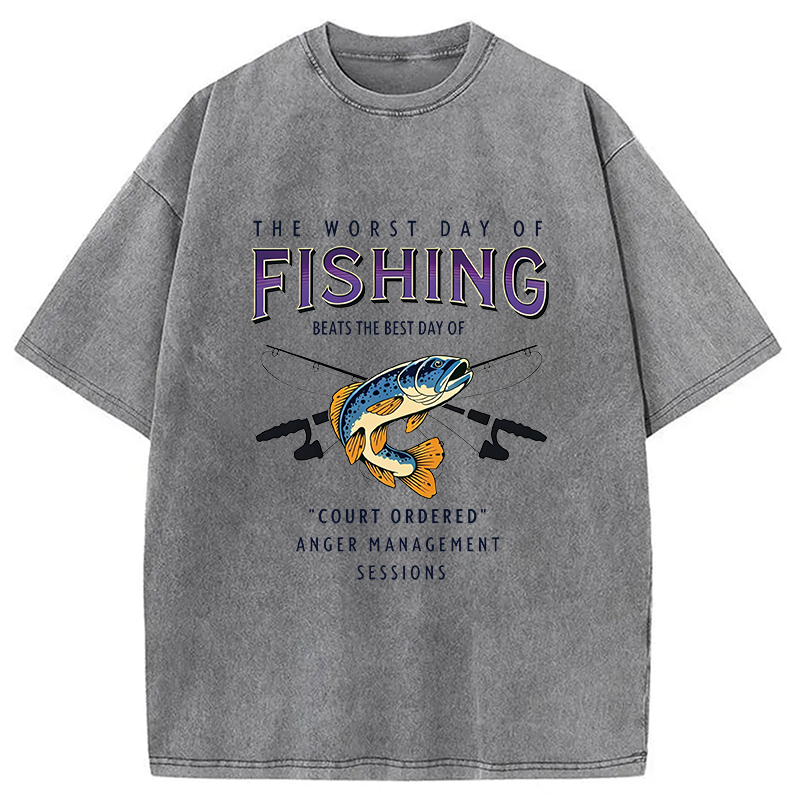 Modecanvas The Worst Day Of Fishing Beats DTG Printing Washed T-Shirt