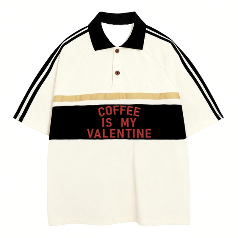 Modecanvas Coffee Is My Valentine Polo Embroidered T-Shirt