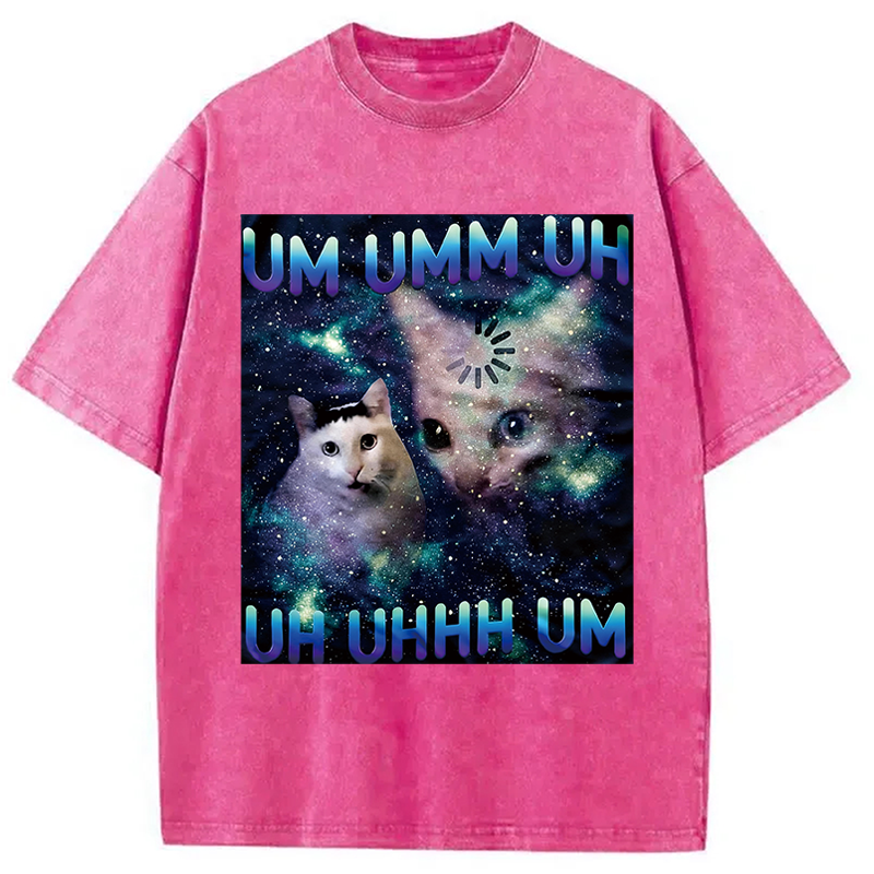Modecanvas UM UHH Funny Huh Cat Meme DTG Printing Washed T-Shirt