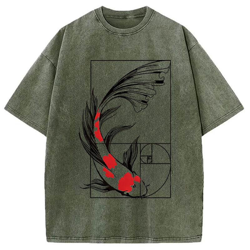 Modecanvas Golden Ratio Koi DTG Printing Washed T-Shirt