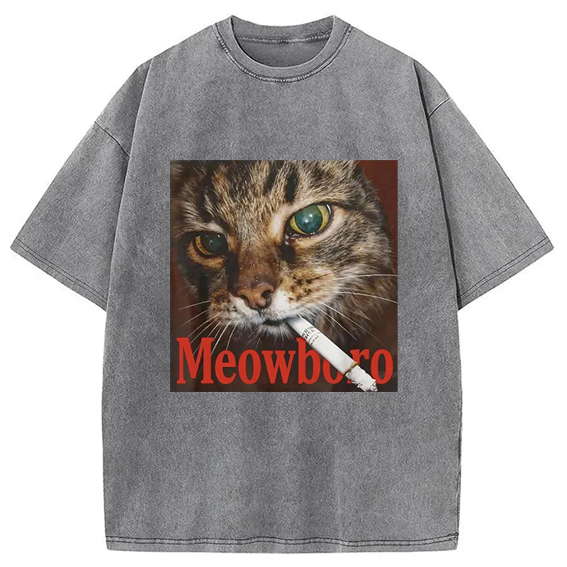 Modecanvas Funny Smoking Cat Meme Washed T-Shirt-modecanvas