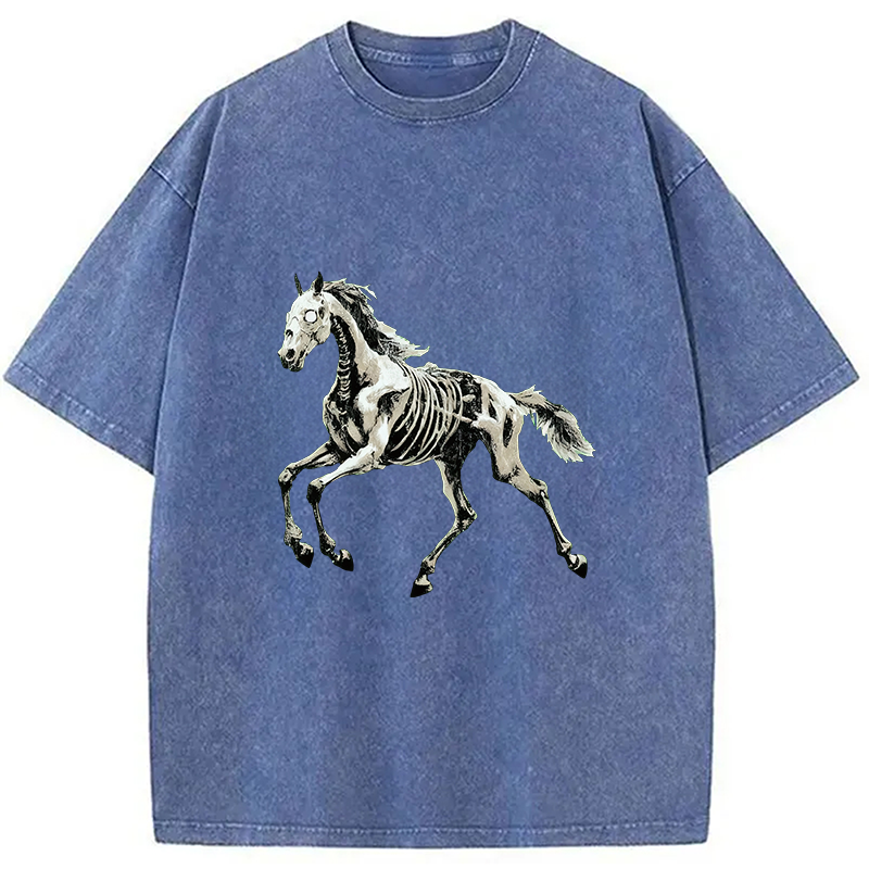 Modecanvas Horse Funny Meme Vintage DTG Printing Washed T-Shirt-modecanvas