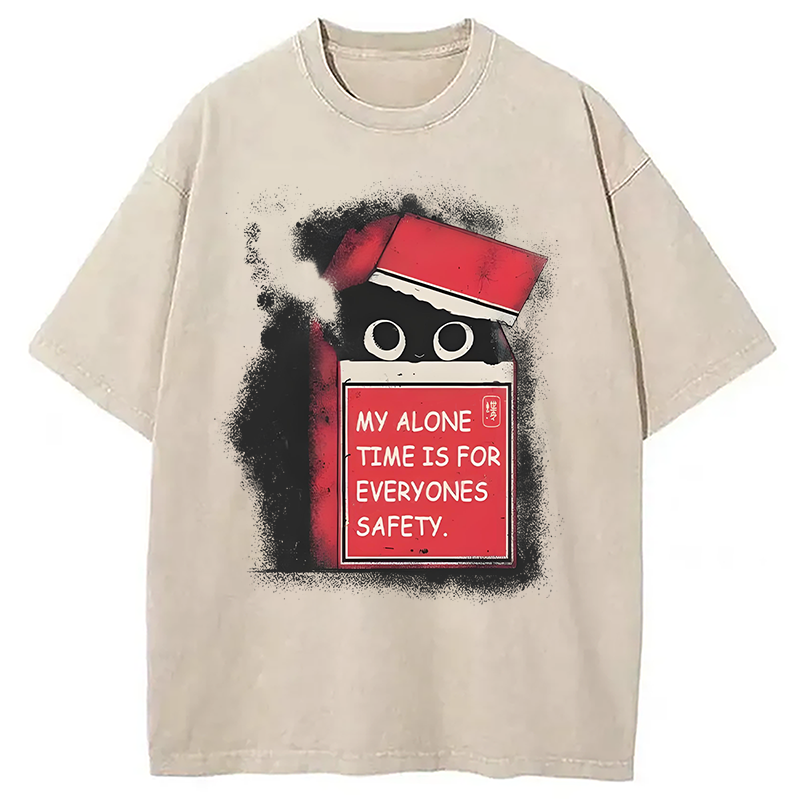Modecanvas Funny Cat In A Cigarette Box Washed T-Shirt