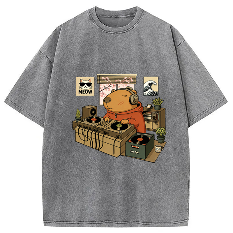 Modecanvas Capybara DJ Washed T-Shirt
