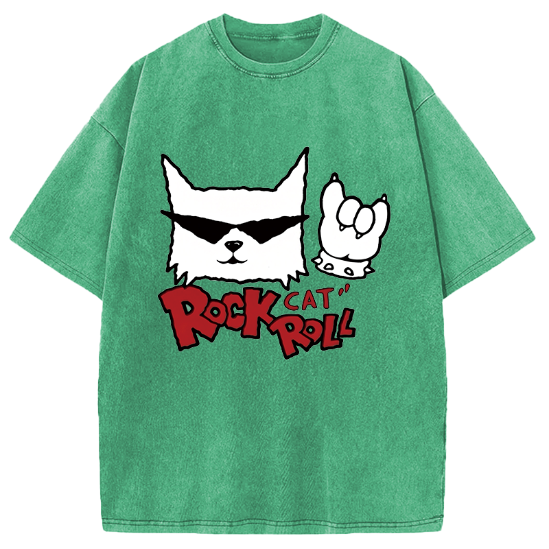 Modecanvas Rock Cat Roll DTG Printing Washed T-Shirt