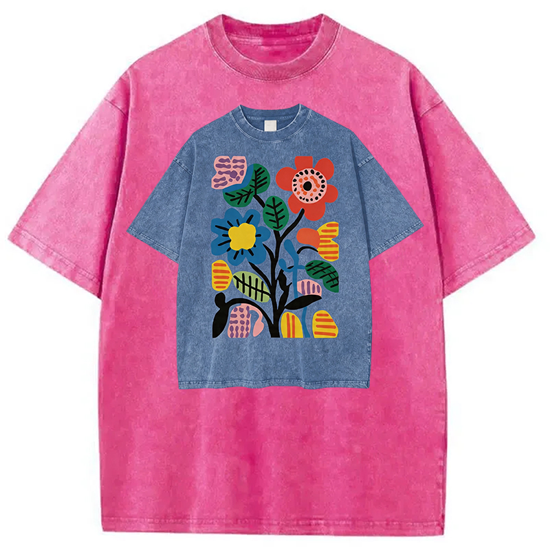 Modecanvas Floral Shirt Of DTG Printing Washed T-Shirt