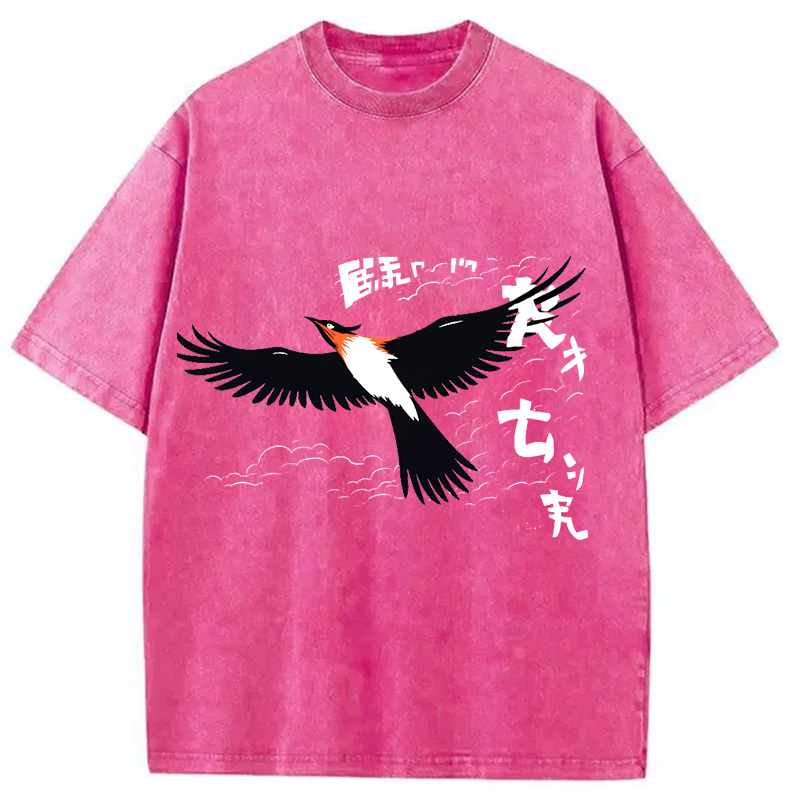 Modecanvas Japanese-Inspired Bird Washed T-Shirt