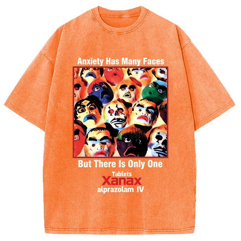 Modecanvas Anxiety Has Many Faces DTG Printing Washed T-Shirt