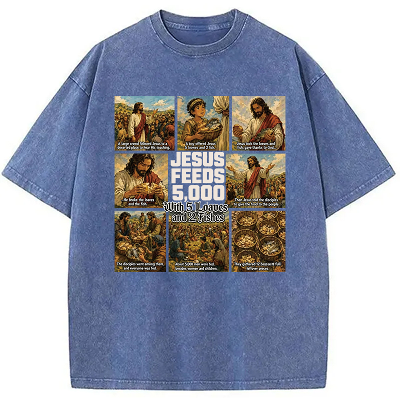 Modecanvas Jesus Feeds 5000 DTG Printing Washed T-Shirt