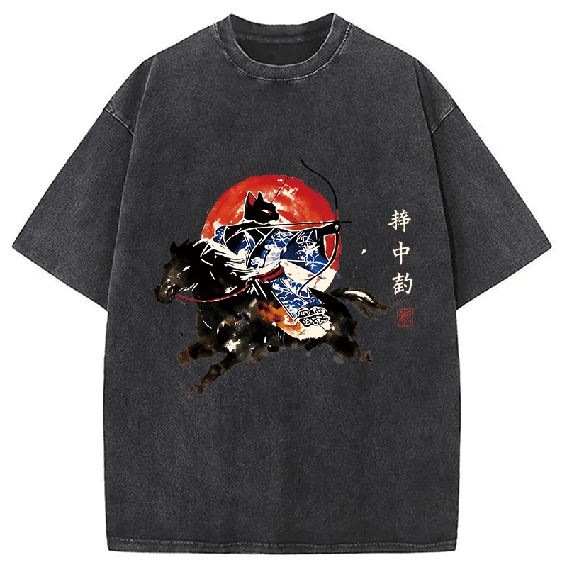 Modecanvas Year Of The Horse Cat DTG Printing Washed T-Shirt