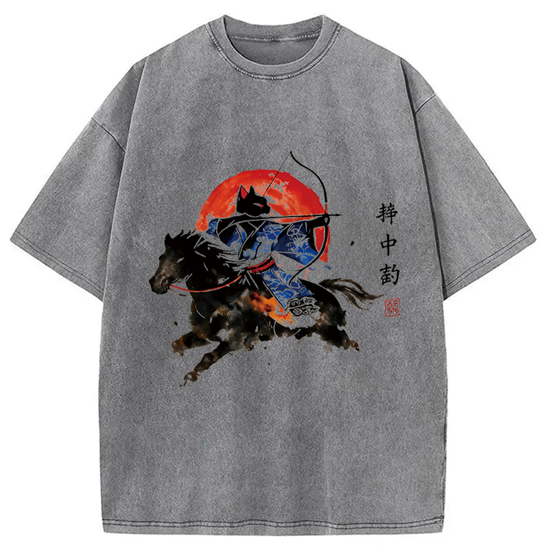 Modecanvas Year Of The Horse Cat DTG Printing Washed T-Shirt