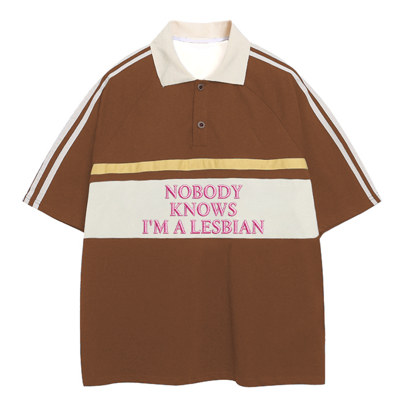 Modecanvas Nobody Knows I'm A Lesbian Polo Embroidered T-Shirt