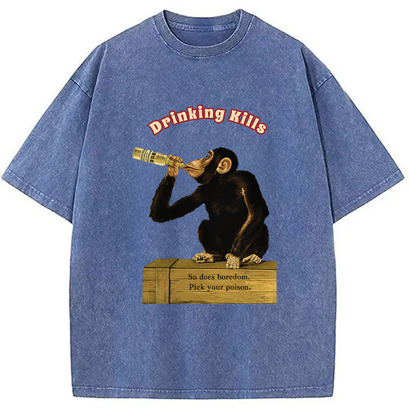 Modecanvas Drinking Kills Monkey Washed T-Shirt