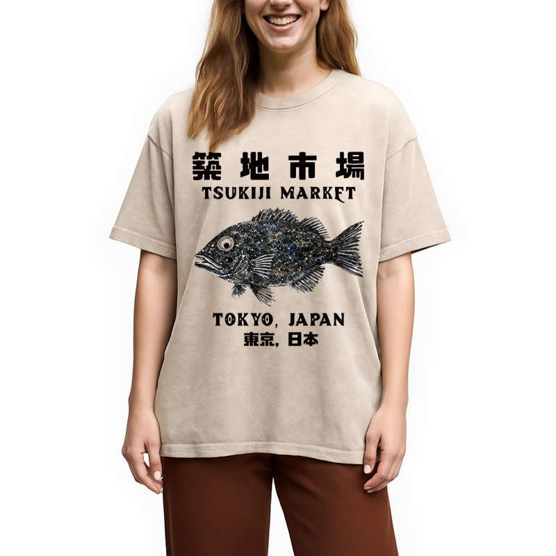Modecanvas Tokyo Tsukiji Market DTG Printing Washed T-Shirt