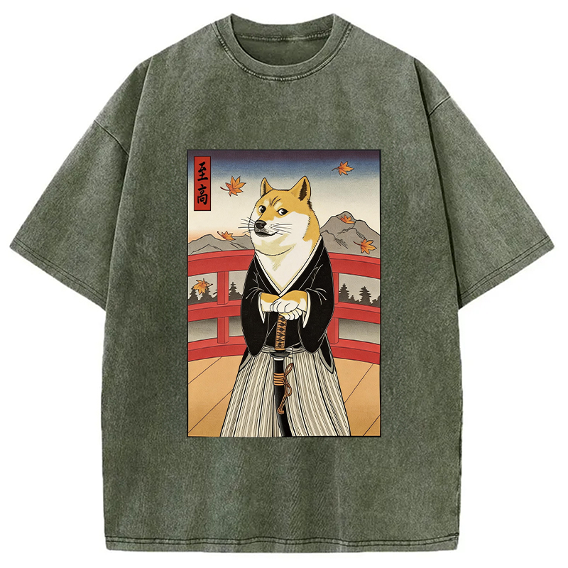 Modecanvas Samurai Cheems DTG Printing Washed T-Shirt