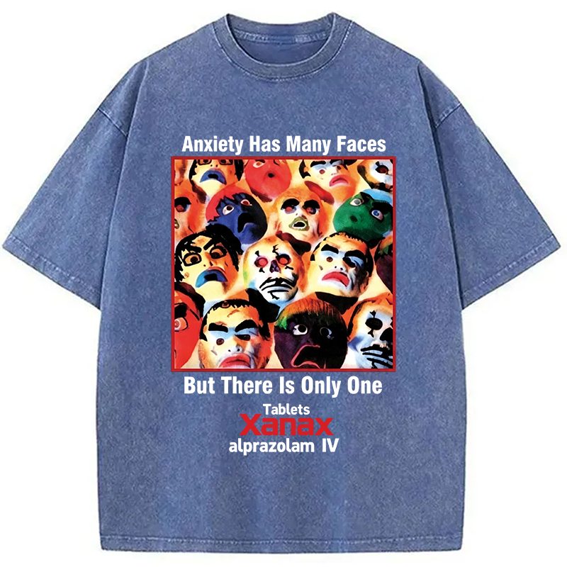 Modecanvas Anxiety Has Many Faces DTG Printing Washed T-Shirt