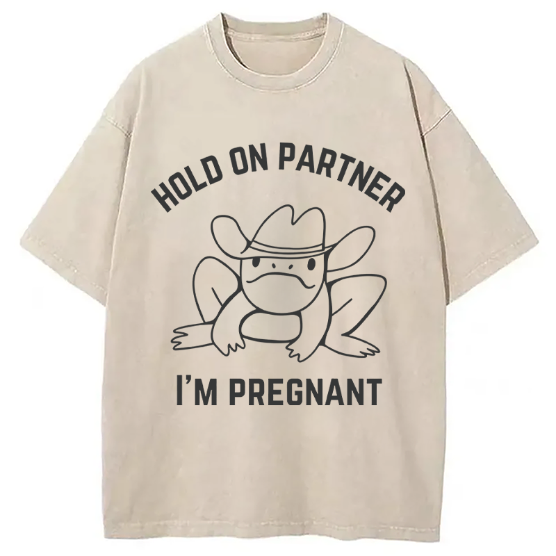 Modecanvas Funny Pregnancy Announcement DTG Printing Washed T-Shirt