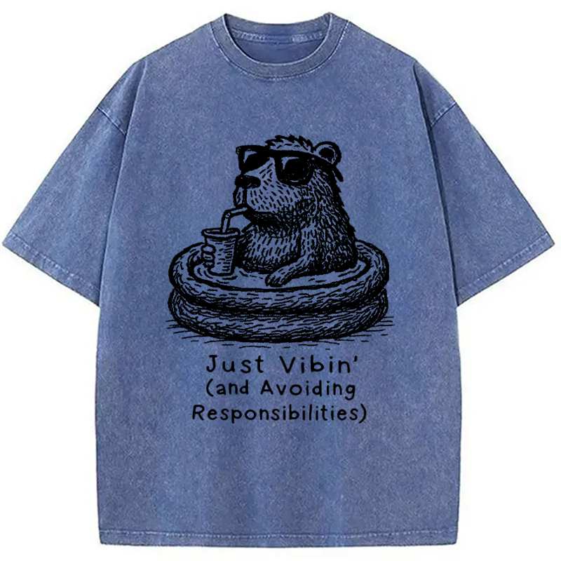 Modecanvas Capybara On A Bathing Vacation Washed T-Shirt
