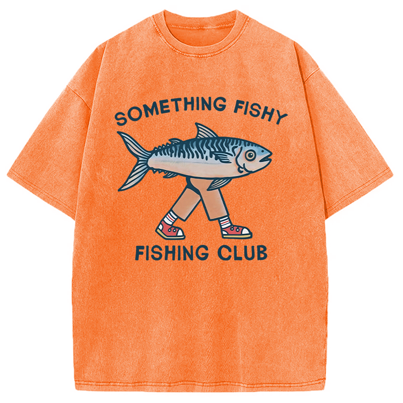 Modecanvas Something Fishy Fishing Club DTG Printing Washed T-Shirt