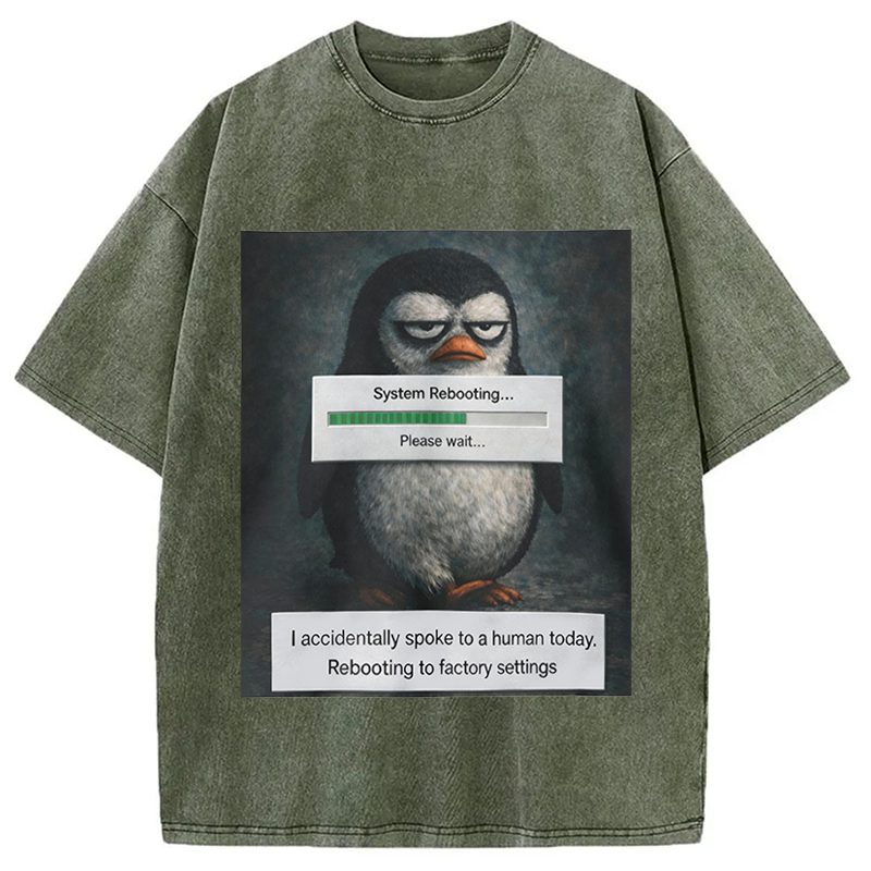 Modecanvas Sleepy Penguin Meme DTG Printing Washed T-Shirt