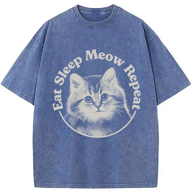 Modecanvas Eat Sleep Meow Repeat DTG Printing Washed T-Shirt