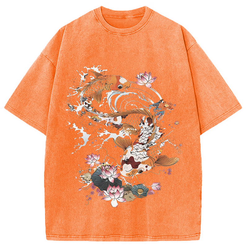 Modecanvas Koi Fish DTG Printing Washed T-Shirt
