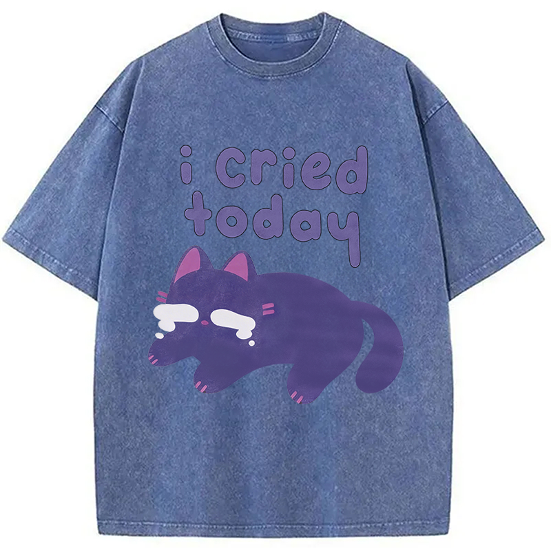 Modecanvas I Cried Today Cat DTG Printing Washed T-Shirt