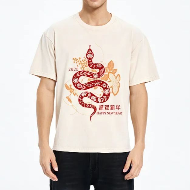 Modecanvas Welcome The Year Of The Snake Washed T-Shirt