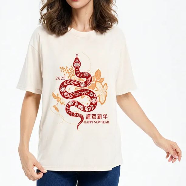 Modecanvas Welcome The Year Of The Snake Washed T-Shirt