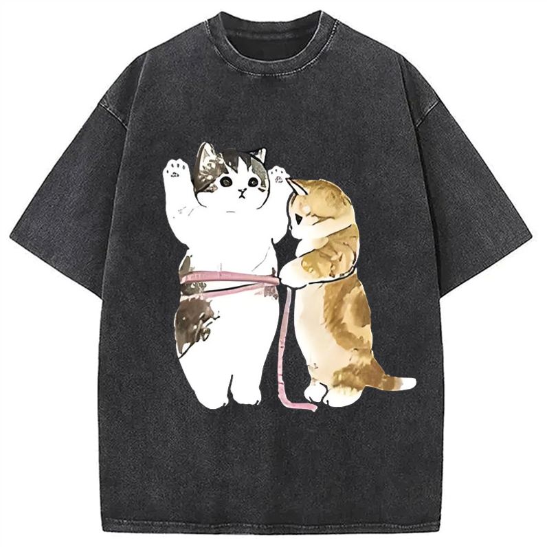 Modecanvas Cute Cat Measurement Washed T-Shirt