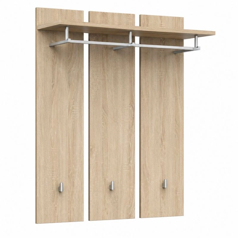 Garderobenpaneel mit Ablage und Kleiderstange Eiche Optik modern Wandgarderobe 3 Haken-ordermovo
