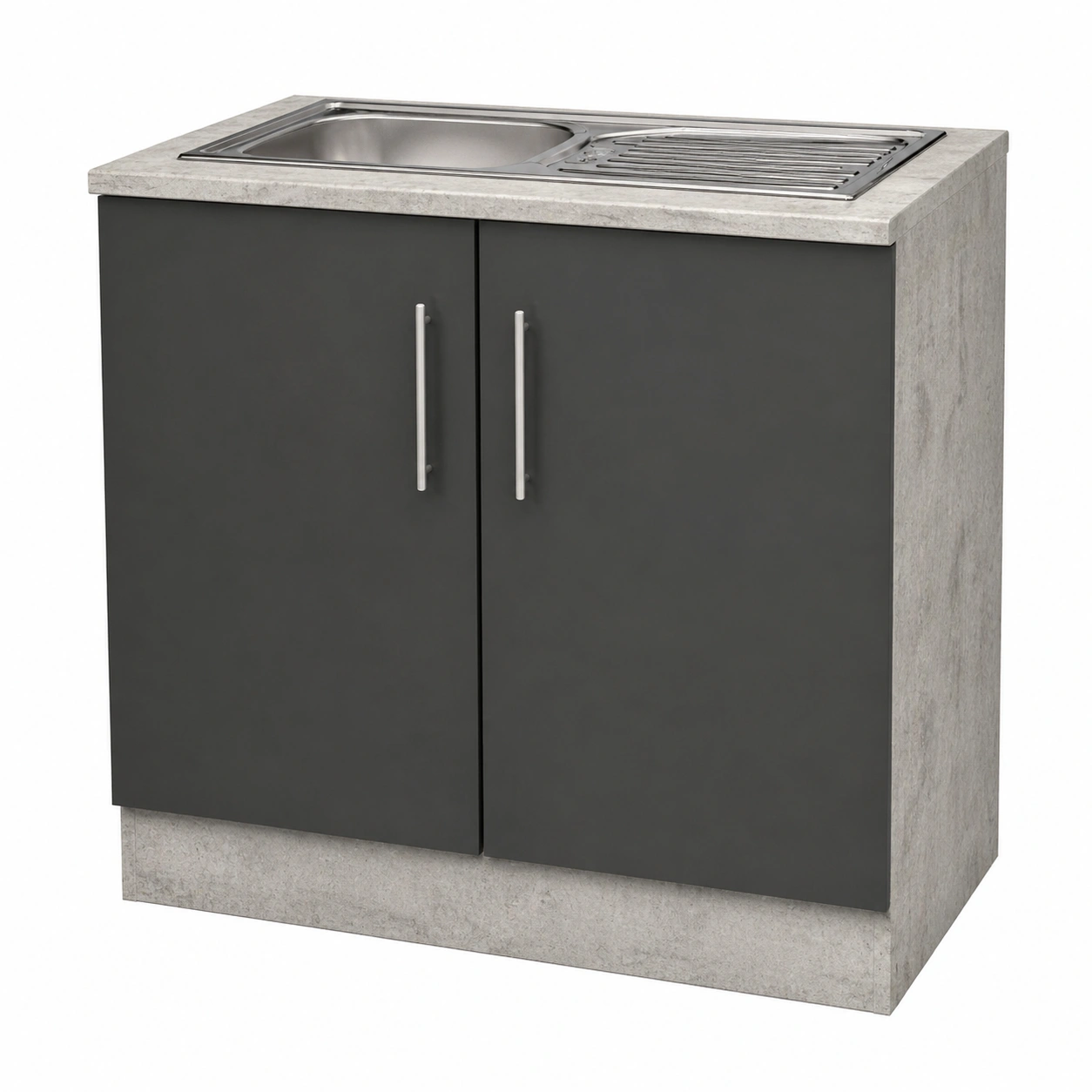 Spuelenschrank Hochglanz Weißs mit Edelstahl Spuele und Abtropfflaeche 100 cm-ordermovo