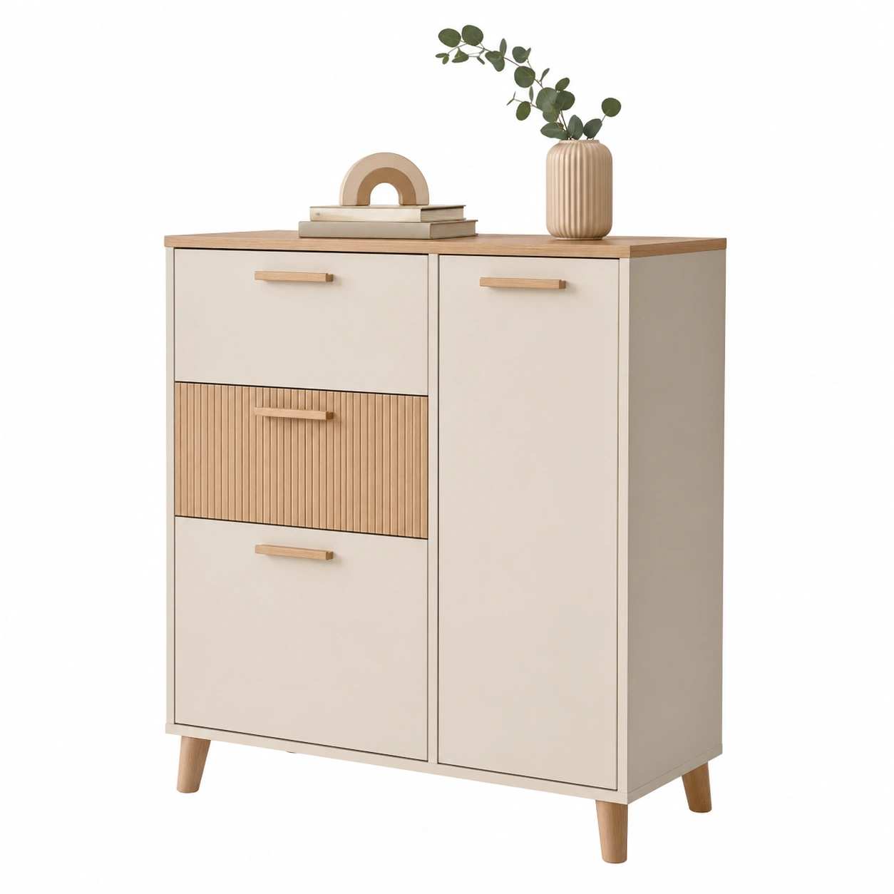 Moderne Schuhkommode mit Lamellenfront Beige Holzoptik Minimalistisch-ordermovo