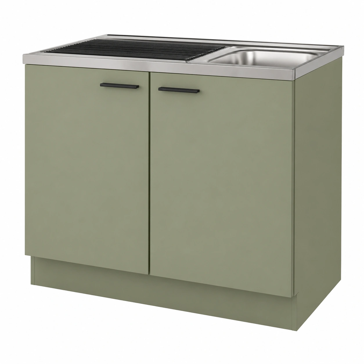 Moderner Spuelenschrank mit Edelstahlabdeckung und integrierter Abtropfflaeche – 2 Tueren, funktionales Design-ordermovo