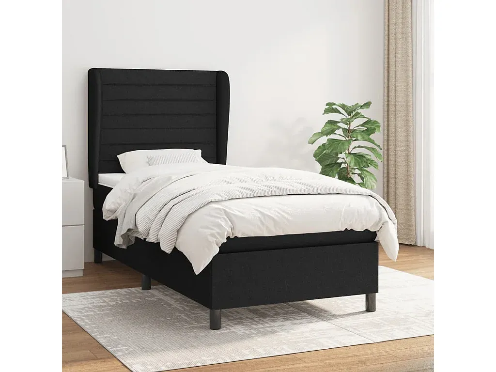 Komfortables Boxspringbett mit Matratze in Schwarz, 80x200 cm