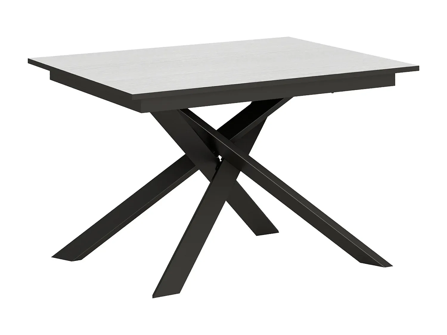Moderner Ausziehtisch mit Eisenrahmen, 90x120/180 cm, Esche weiß