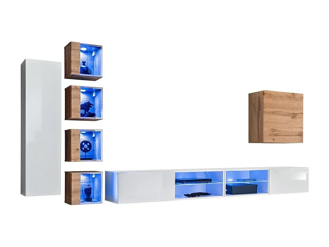Modernes Wohnzimmer-Set in Weiß und Eiche