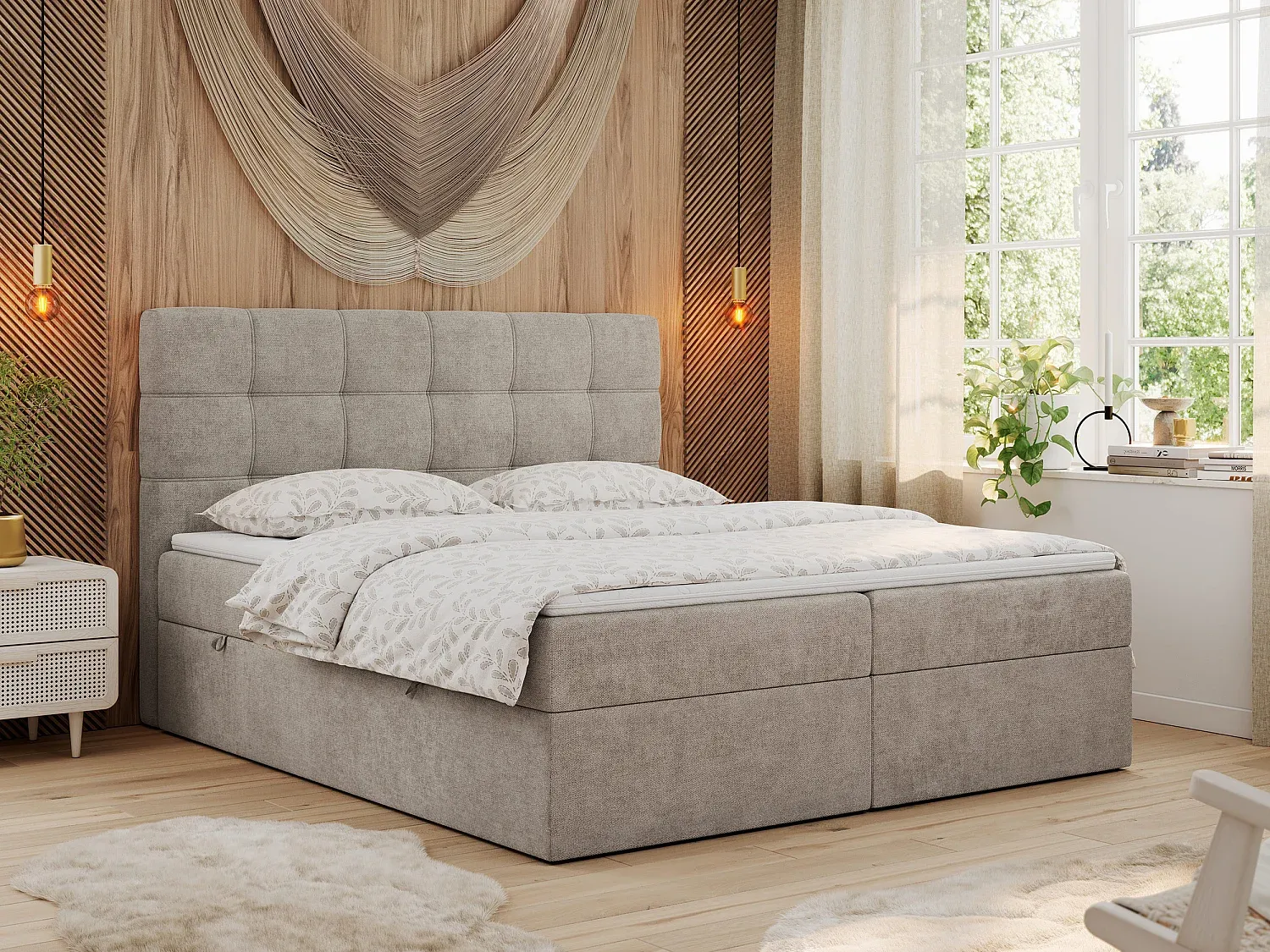 Komfortables Boxspringbett mit Kopfteil und Aufbewahrung - 140x200 cm - Beige