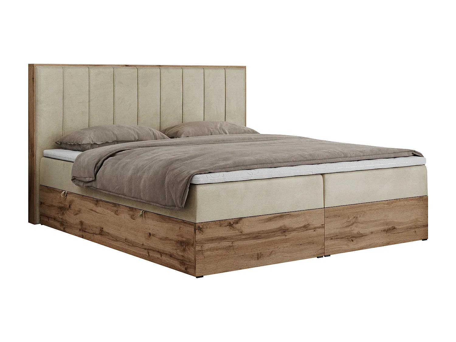 Luxuriöses Boxspringbett mit Stauraum und Multipocket-Matratze - 160x200cm - Beige