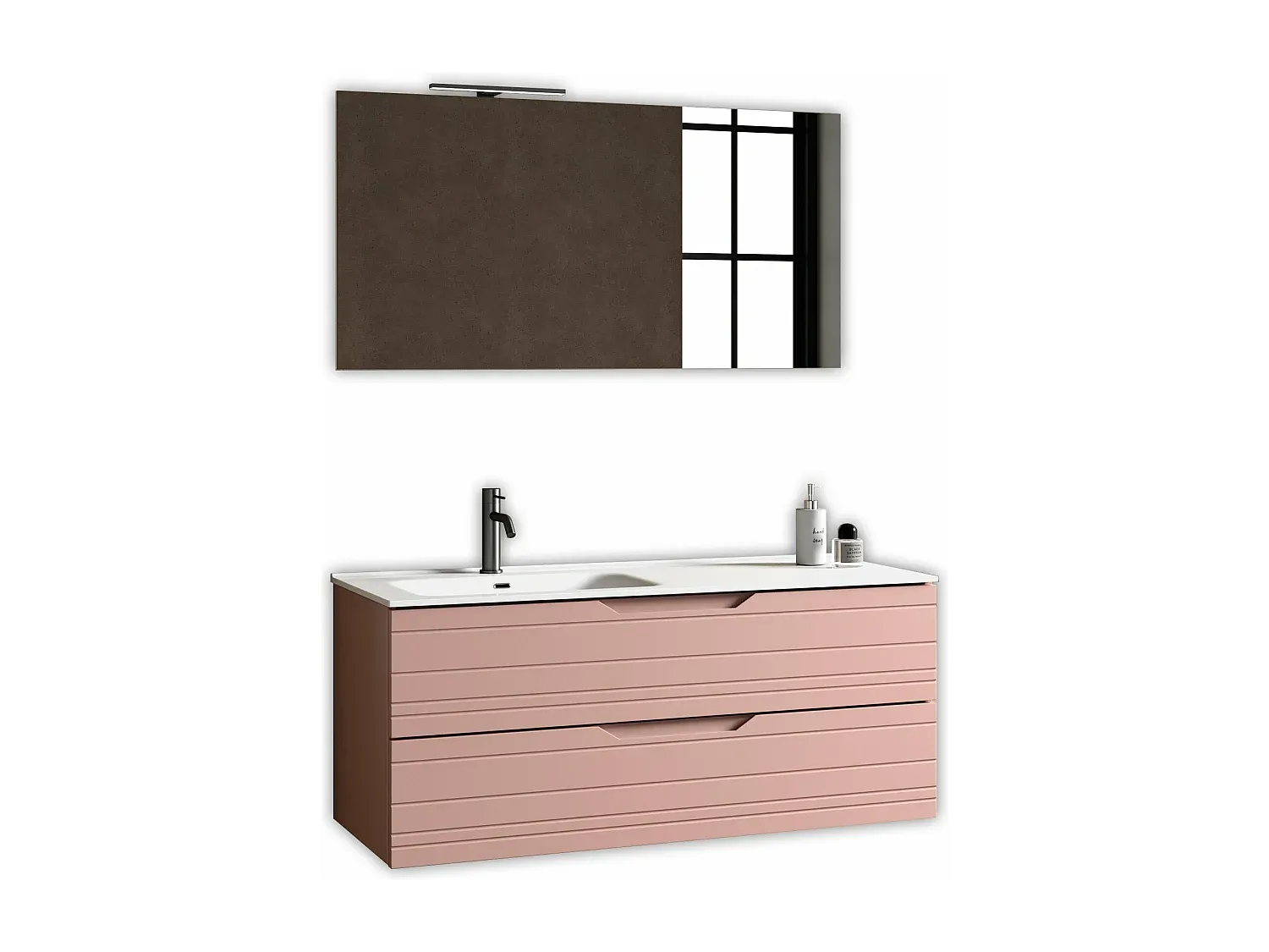 4-teiliges Badezimmer-Set mit linker Wanne in Rosa