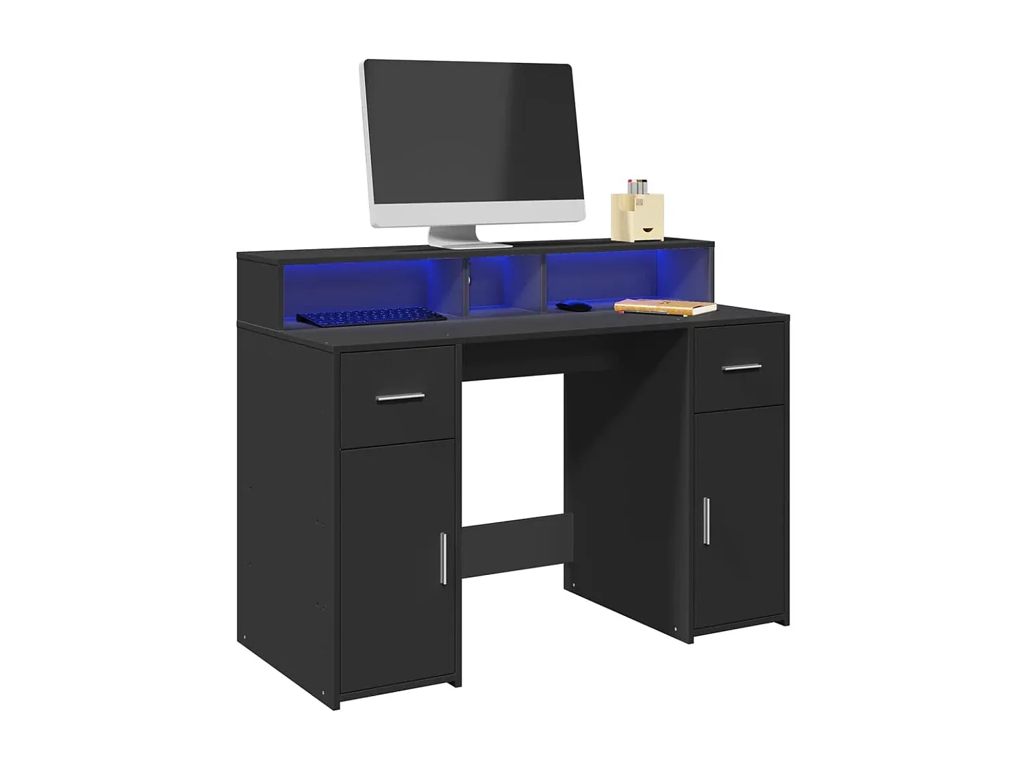 Moderner LED-Arbeitstisch aus Holzwerkstoff, Schwarz, 120x55x91 cm