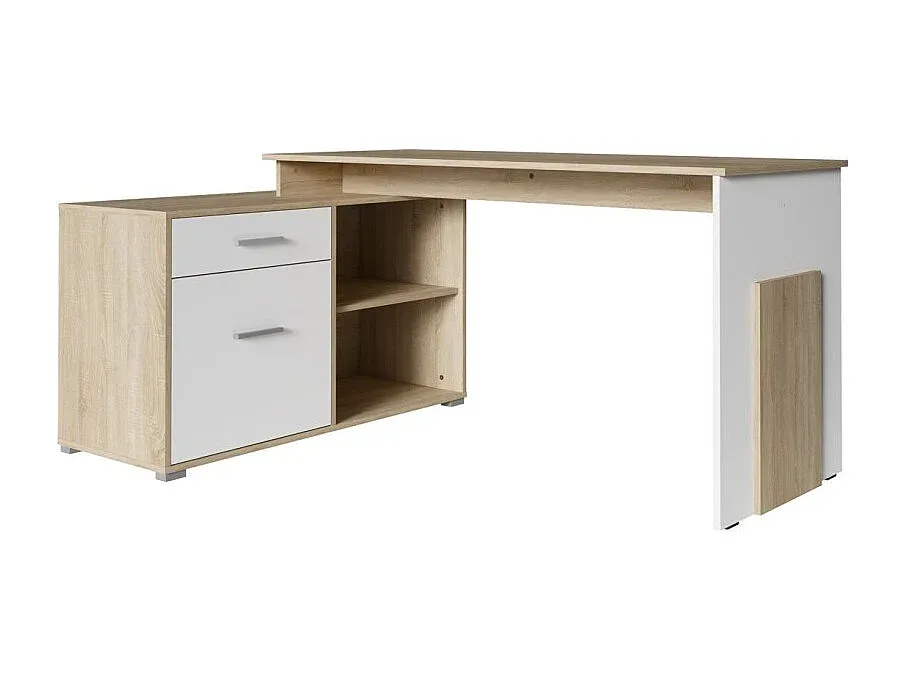 Eckschreibtisch in heller Eiche und Weiß für modernes Büro