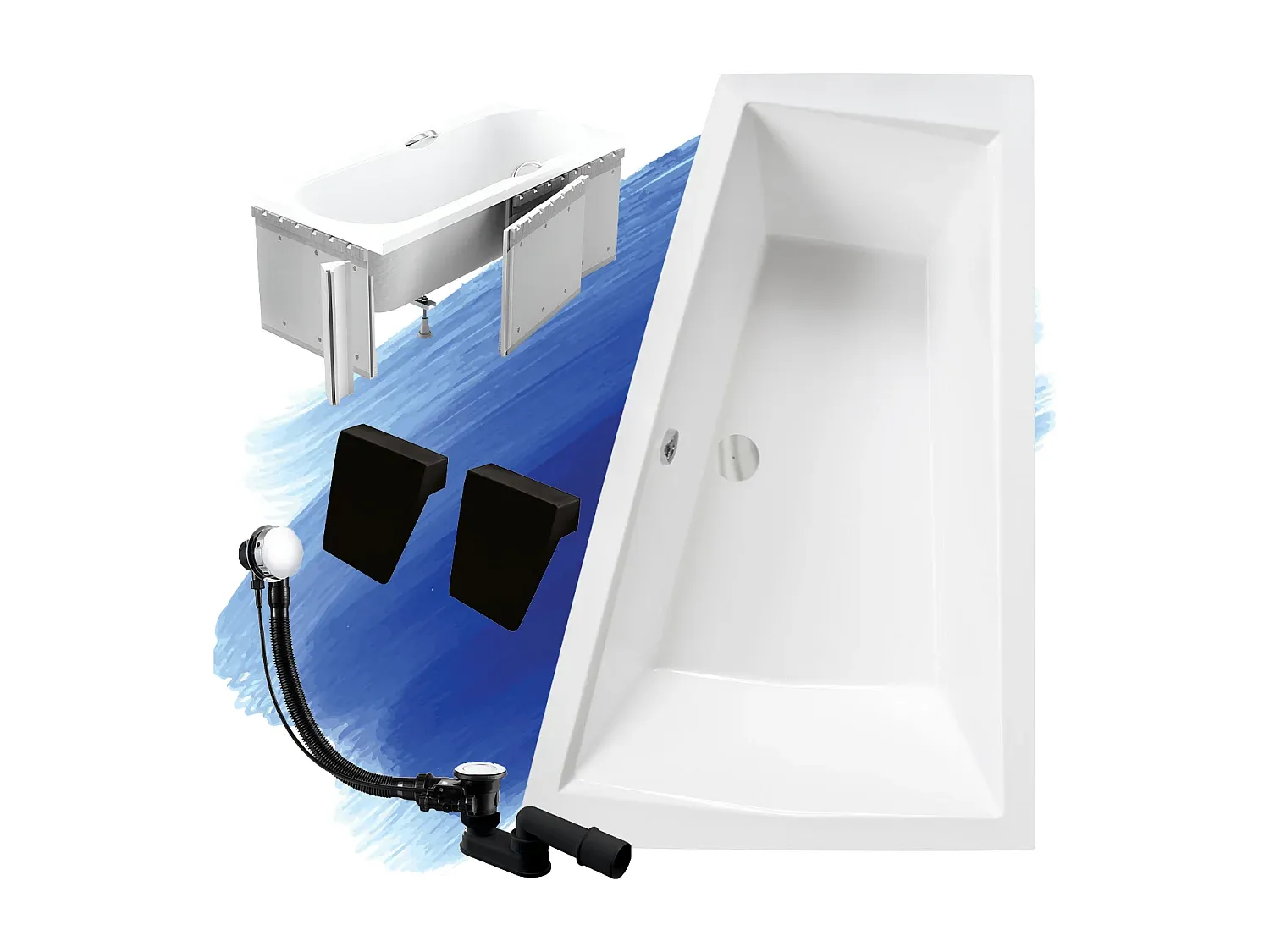 Eckbadewanne mit Styroporverkleidung und Kopfstützen