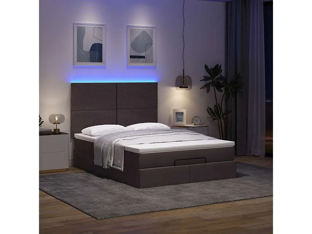 Moderner Polsterbett mit LEDs und Matratze 140x200 cm Dunkelbraun