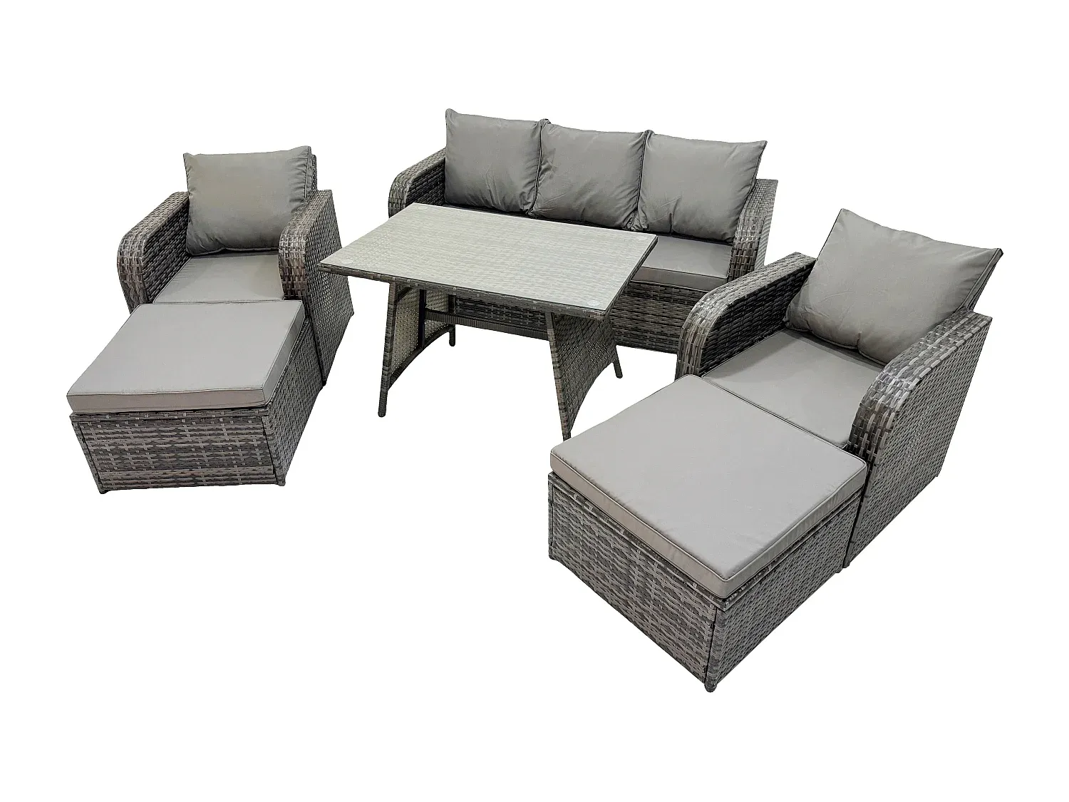 7-Sitzer Rattan Sofa-Set für den Außenbereich mit Hockern Dunkelgrau