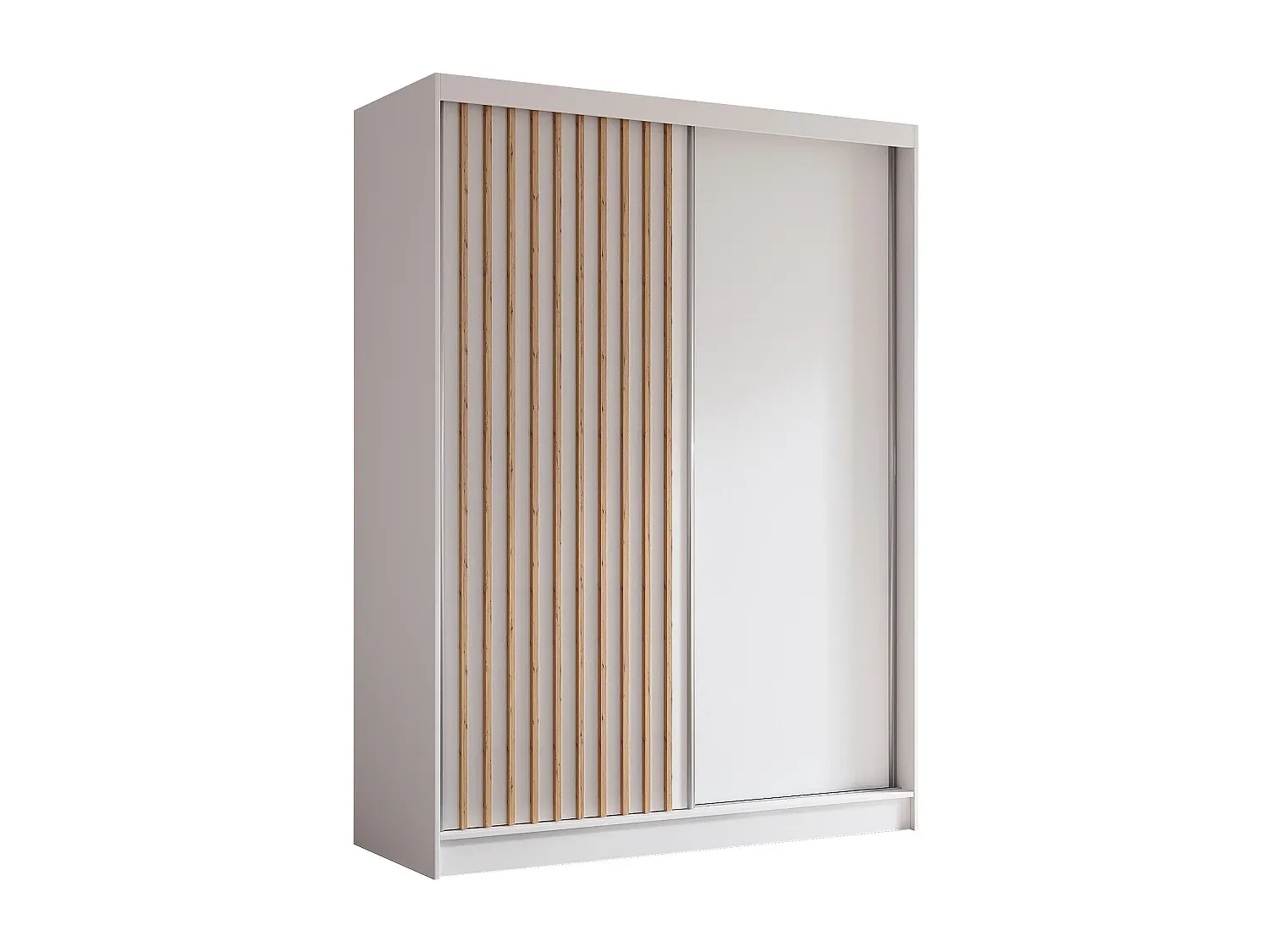 Großer Schwebetürenschrank mit Lamellen und Schiebetüren, Weiß