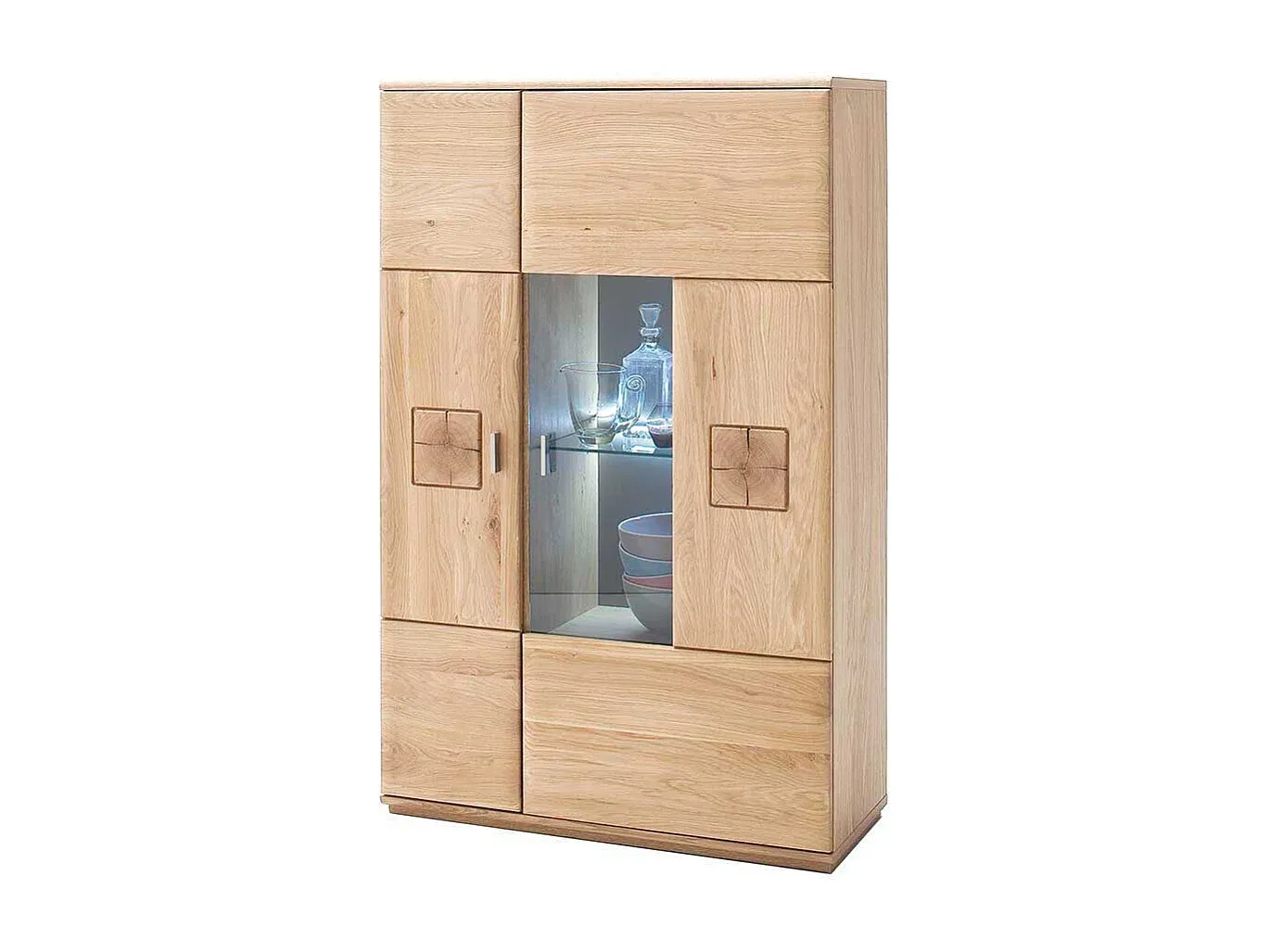 Elegantes Eiche Highboard mit Glaseinsätzen
